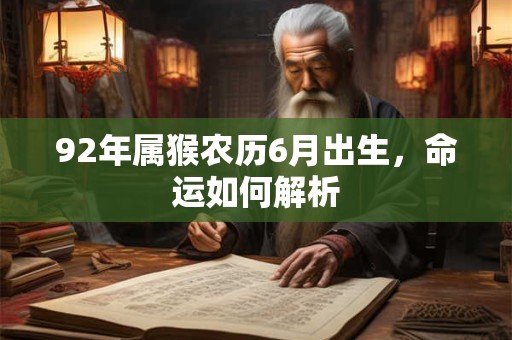 92年属猴农历6月出生，命运如何解析