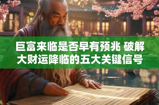 详细阅读:巨富来临是否早有预兆 破解大财运降临的五大关键信号 巨富来临是否早有预兆 破解大财运降临的五大关键信号
