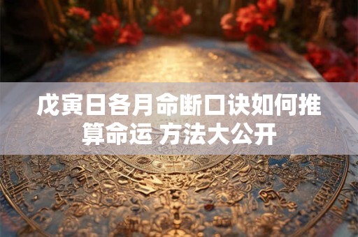 戊寅日各月命断口诀如何推算命运 方法大公开