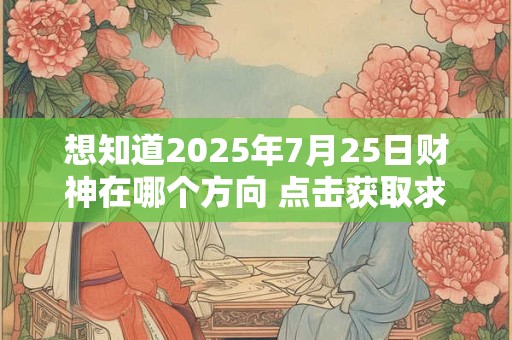 详细阅读:想知道2025年7月25日财神在哪个方向 点击获取求财吉位 想知道2025年7月25日财神在哪个方向 点击获取求财吉位