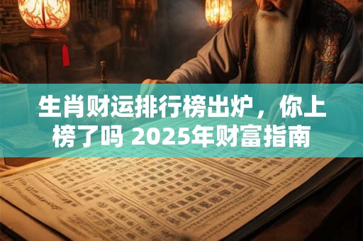 生肖财运排行榜出炉，你上榜了吗 2025年财富指南