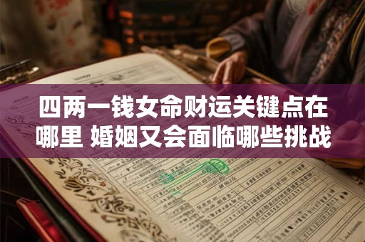 详细阅读:四两一钱女命财运关键点在哪里 婚姻又会面临哪些挑战 四两一钱女命财运关键点在哪里 婚姻又会面临哪些挑战