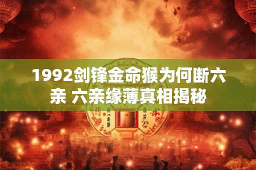 详细阅读:1992剑锋金命猴为何断六亲 六亲缘薄真相揭秘 1992剑锋金命猴为何断六亲 六亲缘薄真相揭秘