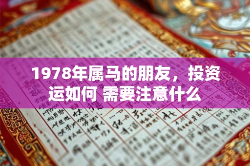 1978年属马的朋友，投资运如何 需要注意什么