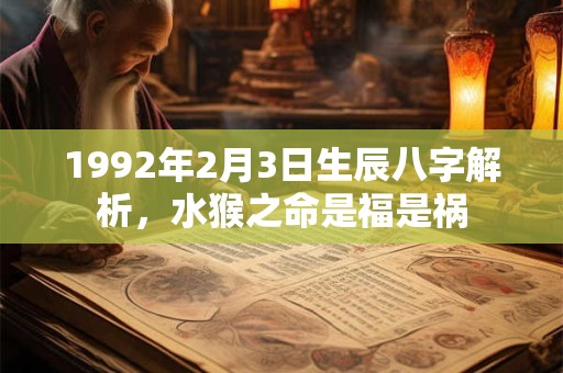 1992年2月3日生辰八字解析，水猴之命是福是祸