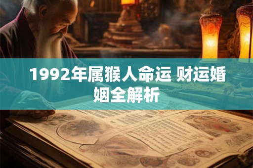 1992年属猴人命运 财运婚姻全解析
