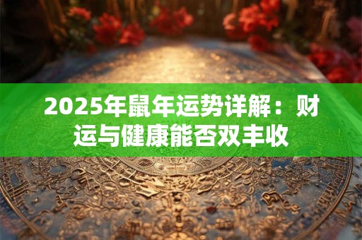 详细阅读:2025年鼠年运势详解:财运与健康能否双丰收 2025年鼠年运势详解:财运与健康能否双丰收