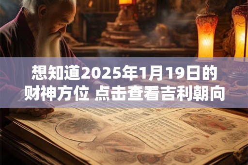 详细阅读:想知道2025年1月19日的财神方位 点击查看吉利朝向 想知道2025年1月19日的财神方位 点击查看吉利朝向