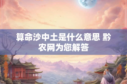 算命沙中土是什么意思 黔农网为您解答