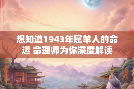 想知道1943年属羊人的命运 命理师为你深度解读