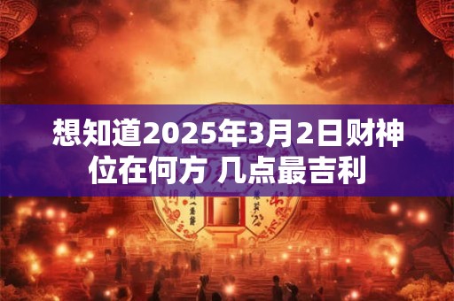 详细阅读:想知道2025年3月2日财神位在何方 几点最吉利 想知道2025年3月2日财神位在何方 几点最吉利