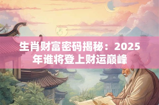 详细阅读:生肖财富密码揭秘:2025年谁将登上财运巅峰 生肖财富密码揭秘:2025年谁将登上财运巅峰