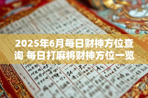 2025年6月每日财神方位查询 每日打麻将财神方位一览表
