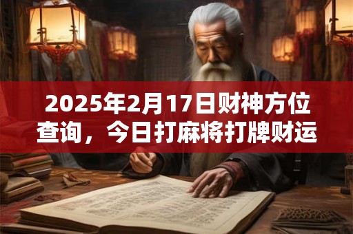 详细阅读:2025年2月17日财神方位查询,今日打麻将打牌财运方位 2025年2月17日财神方位查询,今日打麻将打牌财运方位