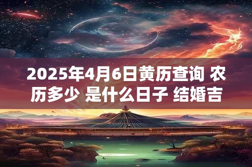 详细阅读:2025年4月6日黄历查询 农历多少 是什么日子 结婚吉时 2025年4月6日黄历查询 农历多少 是什么日子 结婚吉时