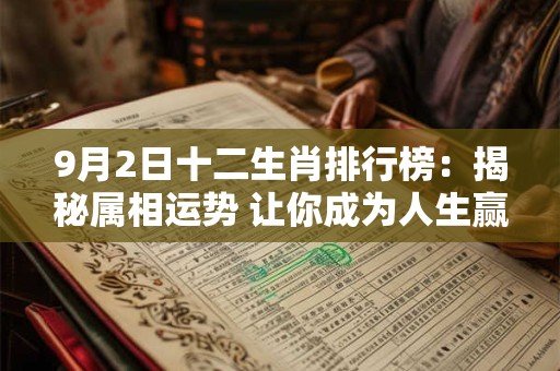 详细阅读:9月2日十二生肖排行榜:揭秘属相运势 让你成为人生赢家! 9月2日十二生肖排行榜:揭秘属相运势 让你成为人生赢家!