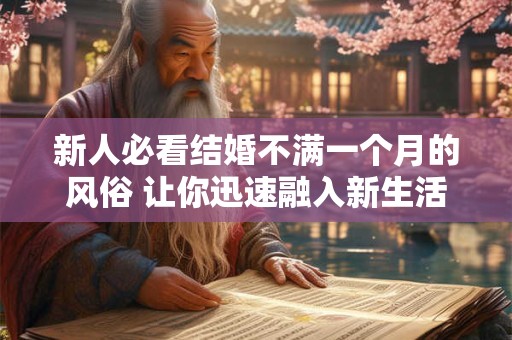 新人必看结婚不满一个月的风俗 让你迅速融入新生活！