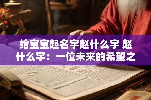给宝宝起名字赵什么宇 赵什么宇：一位未来的希望之星