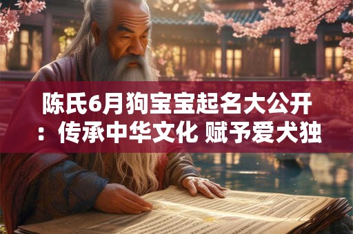 陈氏6月狗宝宝起名大公开：传承中华文化 赋予爱犬独特意义