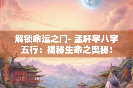 解锁命运之门- 孟轩宇八字五行:揭秘生命之奥秘! 解锁命运之门- 孟轩宇八字五行:揭秘生命之奥秘!