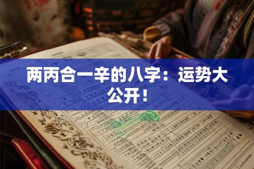 两丙合一辛的八字：运势大公开！