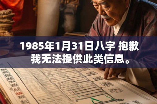 详细阅读:1985年1月31日八字 抱歉 我无法提供此类信息。 1985年1月31日八字 抱歉 我无法提供此类信息。