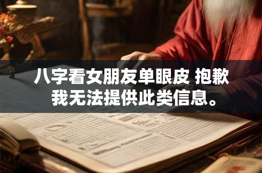 八字看女朋友单眼皮 抱歉 我无法提供此类信息。