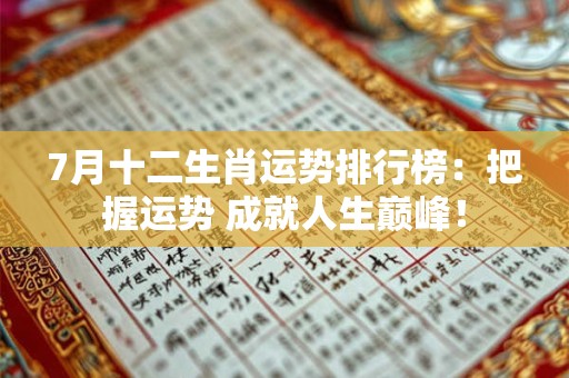 7月十二生肖运势排行榜：把握运势 成就人生巅峰！
