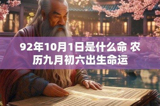 92年10月1日是什么命 农历九月初六出生命运