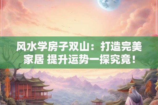 详细阅读:风水学房子双山:打造完美家居 提升运势一探究竟! 风水学房子双山:打造完美家居 提升运势一探究竟!