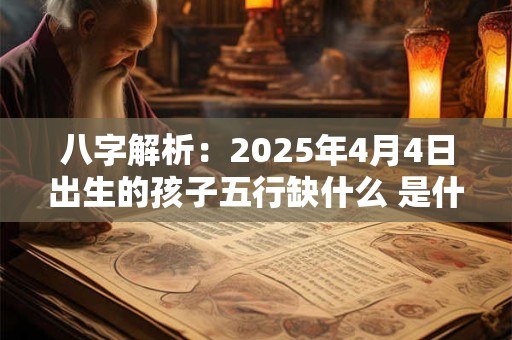 详细阅读:八字解析:2025年4月4日出生的孩子五行缺什么 是什么命 八字解析:2025年4月4日出生的孩子五行缺什么 是什么命