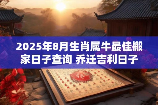 2025年8月生肖属牛最佳搬家日子查询 乔迁吉利日子