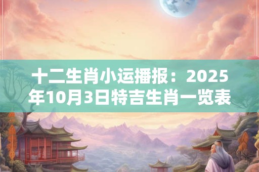 十二生肖小运播报：2025年10月3日特吉生肖一览表