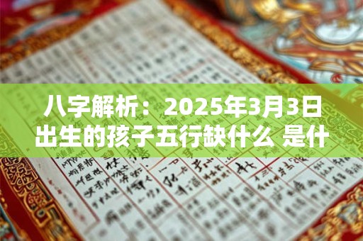 详细阅读:八字解析:2025年3月3日出生的孩子五行缺什么 是什么命 八字解析:2025年3月3日出生的孩子五行缺什么 是什么命