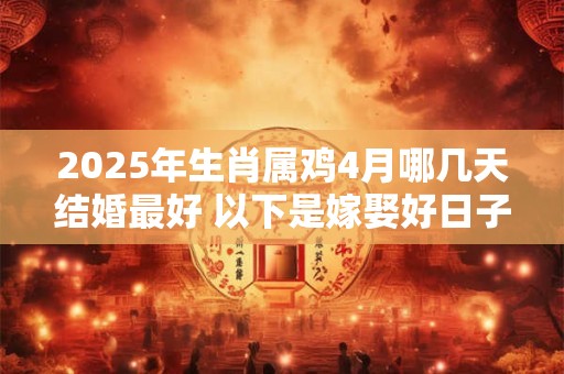 2025年生肖属鸡4月哪几天结婚最好 以下是嫁娶好日子
