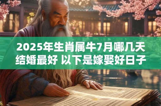 2025年生肖属牛7月哪几天结婚最好 以下是嫁娶好日子