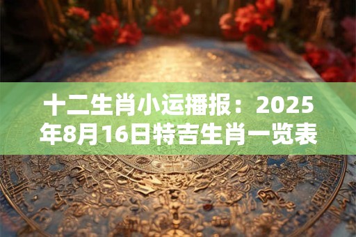十二生肖小运播报:2025年8月16日特吉生肖一览表 十二生肖小运播报:2025年8月16日特吉生肖一览表