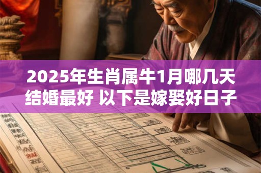 详细阅读:2025年生肖属牛1月哪几天结婚最好 以下是嫁娶好日子 2025年生肖属牛1月哪几天结婚最好 以下是嫁娶好日子
