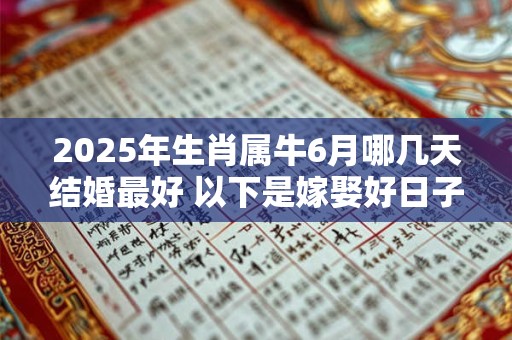 2025年生肖属牛6月哪几天结婚最好 以下是嫁娶好日子