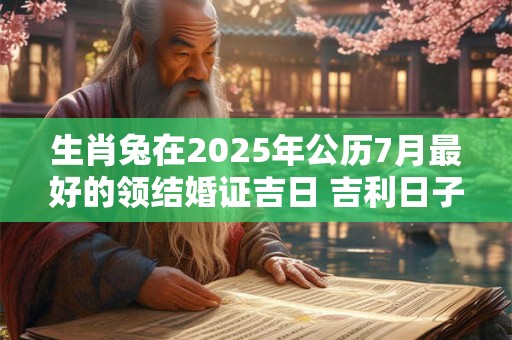 生肖兔在2025年公历7月最好的领结婚证吉日 吉利日子查询