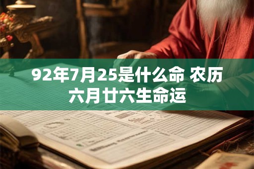 92年7月25是什么命 农历六月廿六生命运 92年7月25是什么命 农历六月廿六生命运