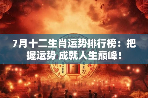 7月十二生肖运势排行榜：把握运势 成就人生巅峰！