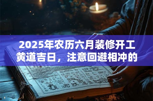 2025年农历六月装修开工黄道吉日，注意回避相冲的生肖