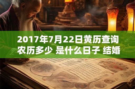 详细阅读:2017年7月22日黄历查询 农历多少 是什么日子 结婚吉时 2017年7月22日黄历查询 农历多少 是什么日子 结婚吉时