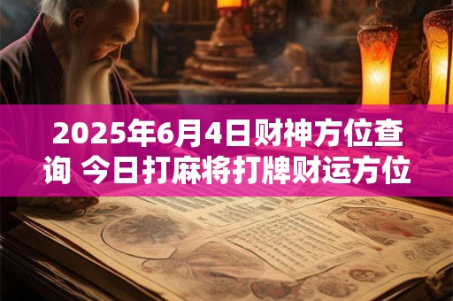 2025年6月4日财神方位查询 今日打麻将打牌财运方位！
