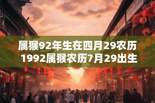属猴92年生在四月29农历 1992属猴农历7月29出生