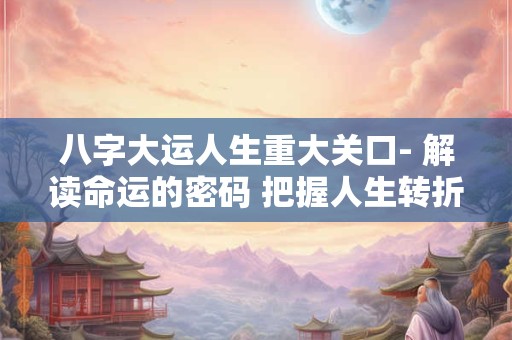 八字大运人生重大关口- 解读命运的密码 把握人生转折点！