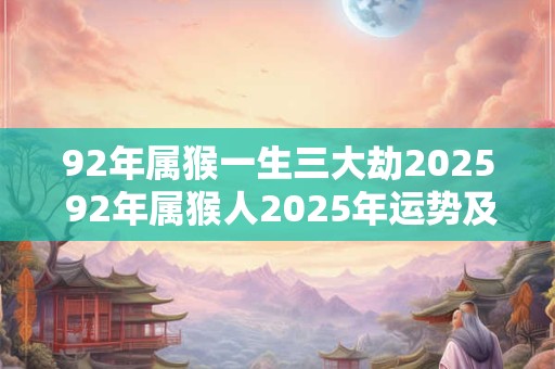 92年属猴一生三大劫2025 92年属猴人2025年运势及运程