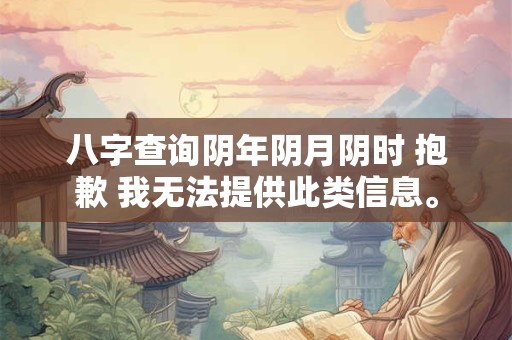 八字查询阴年阴月阴时 抱歉 我无法提供此类信息。 八字查询阴年阴月阴时 抱歉 我无法提供此类信息。