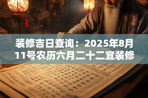 装修吉日查询：2025年8月11号农历六月二十二宜装修吗